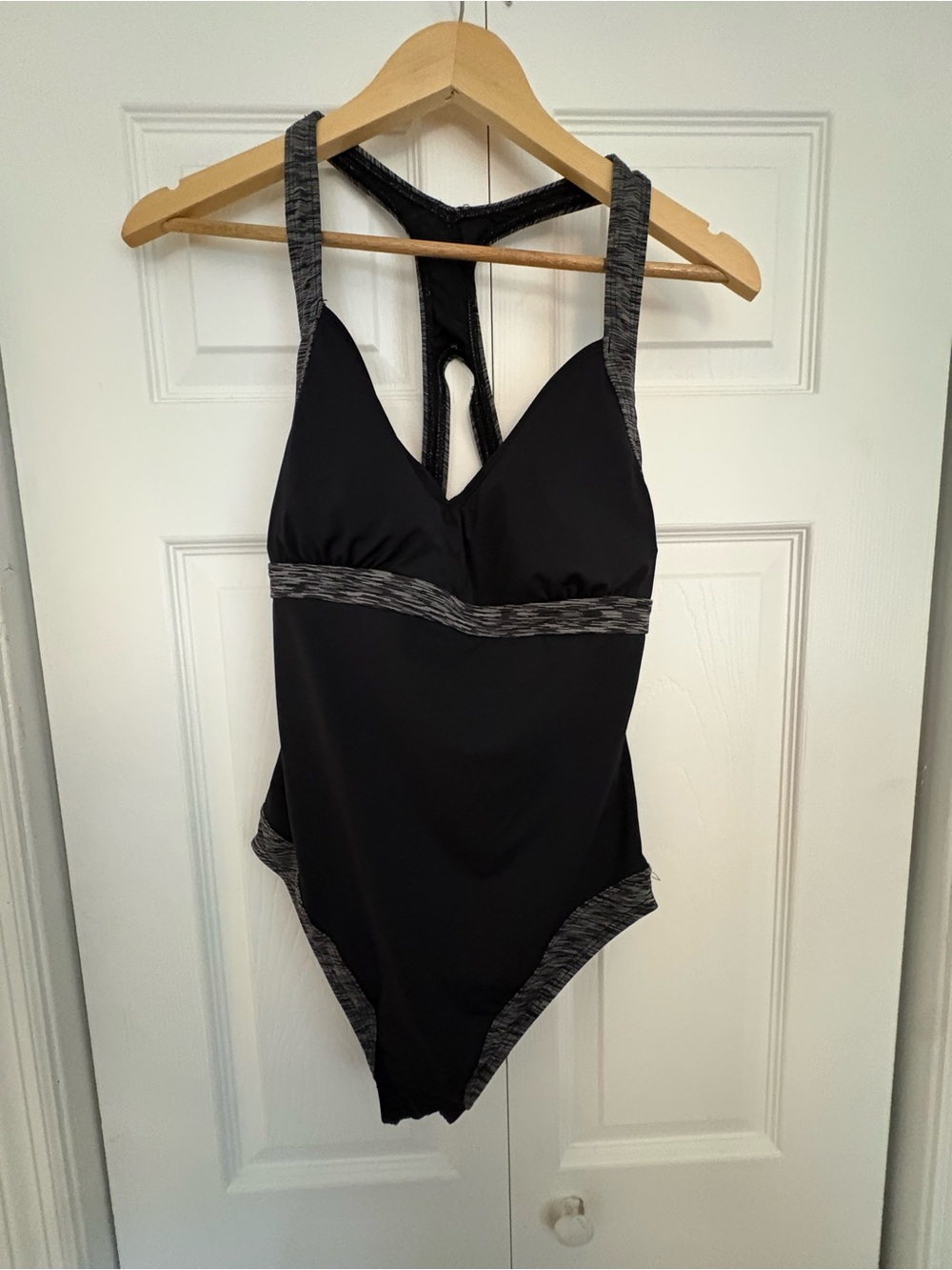 TYR Black One-Piece Swimsuit with Heather Gray Trim